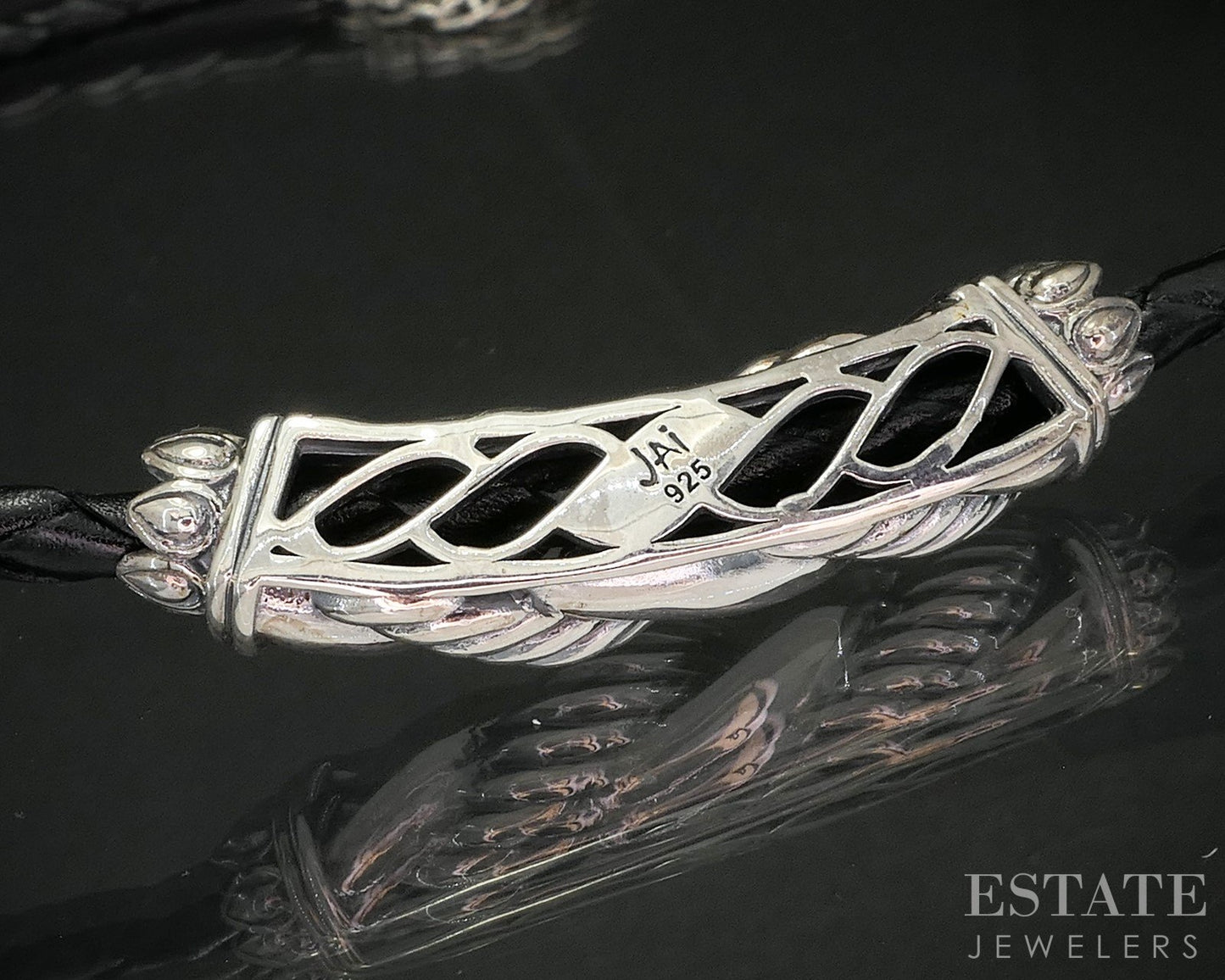 Sterling Silver JAI John Hardy Black Leather Necklace 17g 19"L i20402