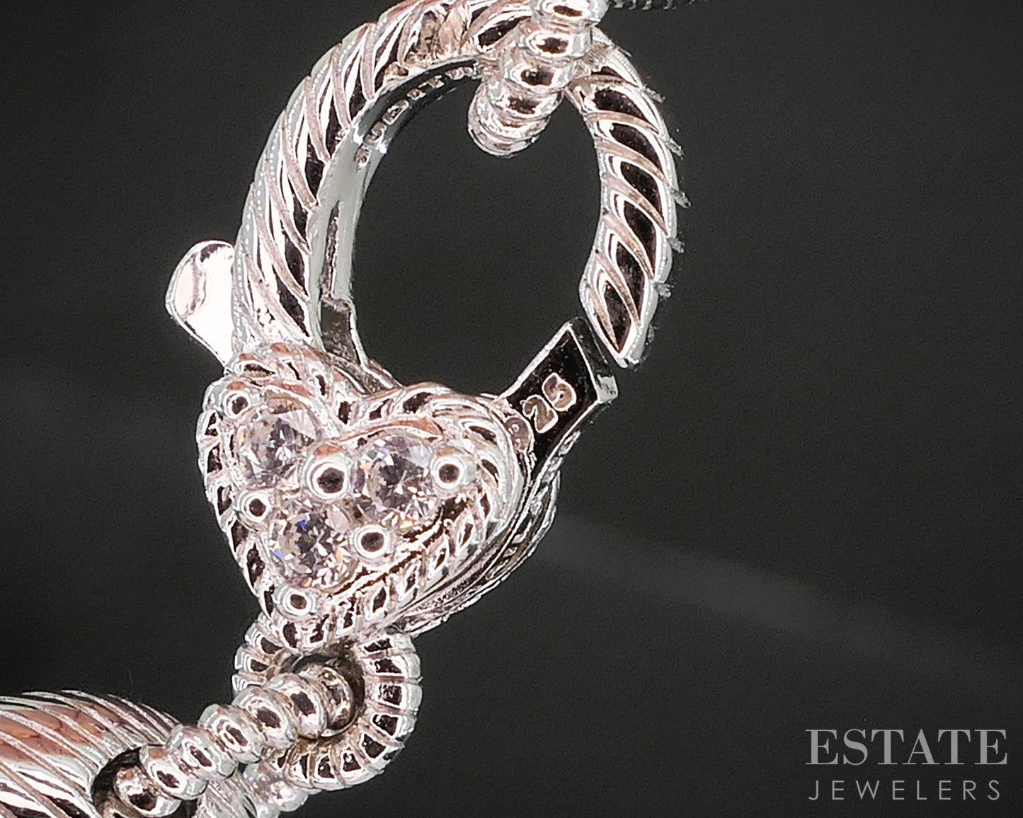 Sterling Judith Ripka Amethyst CZ Heart Charm Leather Necklace 25g i20403