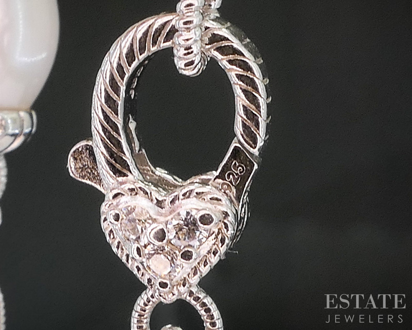 Sterling Judith Ripka Cultured Pearl & CZ Cable Link Necklace 29g 22"L i20408