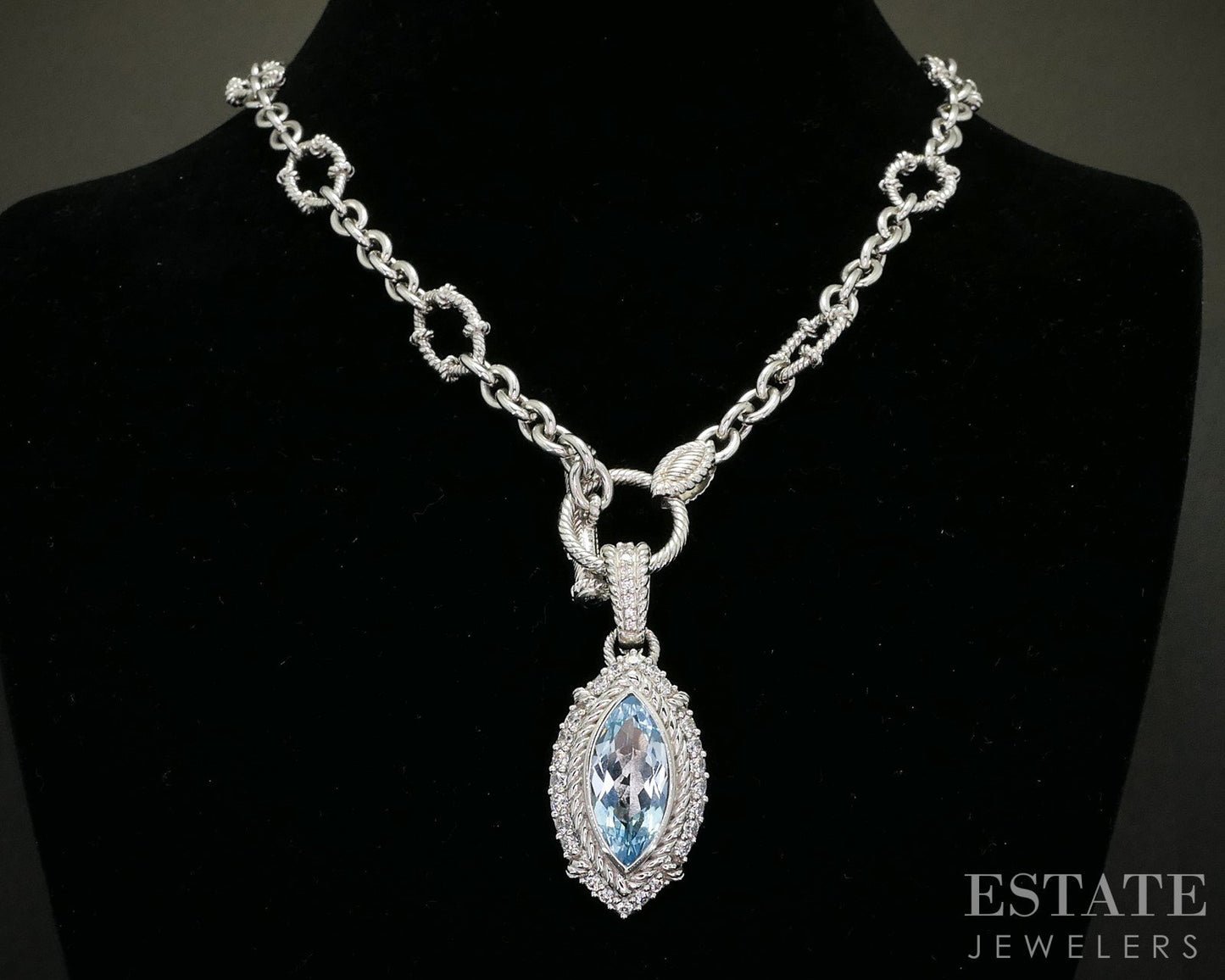 Sterling Judith Ripka Blue Topaz & CZ Cable Chain Necklace 50g 18"L i20409