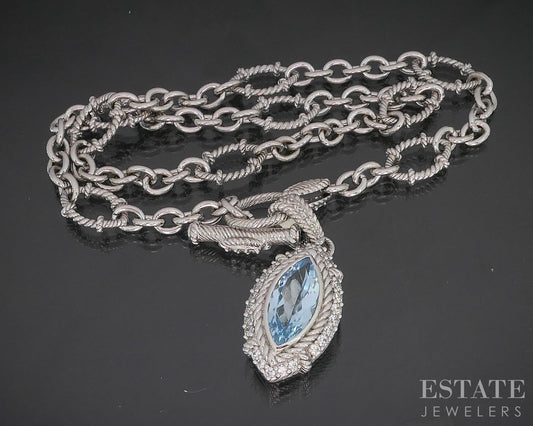 Sterling Judith Ripka Blue Topaz & CZ Cable Chain Necklace 50g 18"L i20409