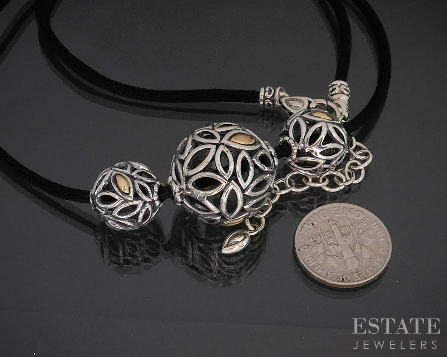 14k & Sterling Silver JAI John Hardy Beaded Black Felt Necklace 17g 20"L i20410