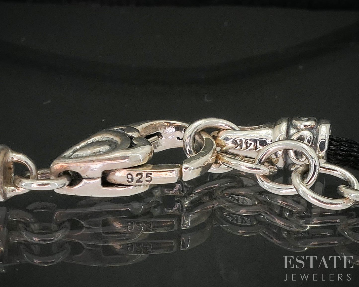 14k & Sterling Silver JAI John Hardy Beaded Black Felt Necklace 17g 20"L i20410