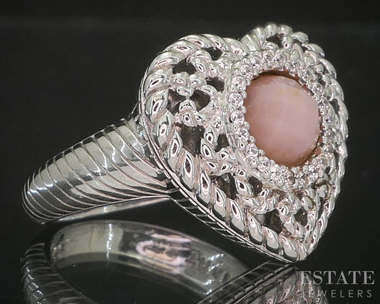 Sterling Silver Judith Ripka Natural Rose Quartz & CZ Heart Ring 9g i20460