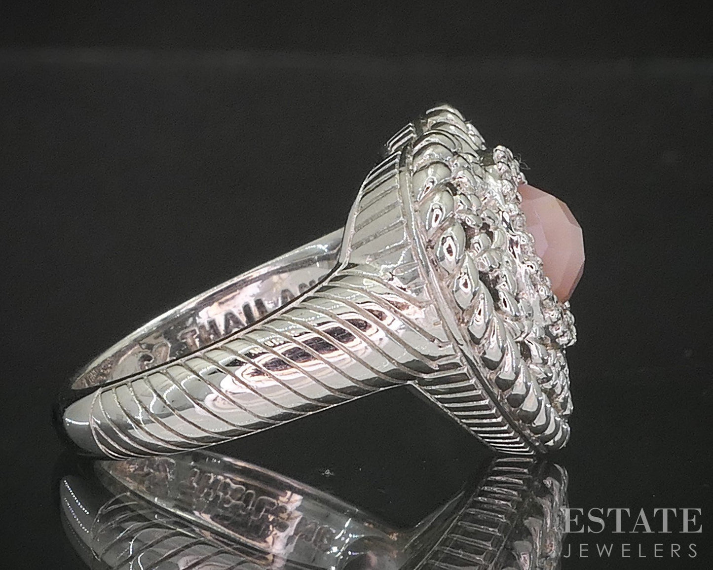 Sterling Silver Judith Ripka Natural Rose Quartz & CZ Heart Ring 9g i20460