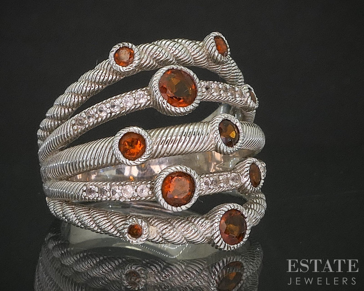 Sterling Silver Judith Ripka Garnet & CZ Cable Ladies Band Ring 9g p92335