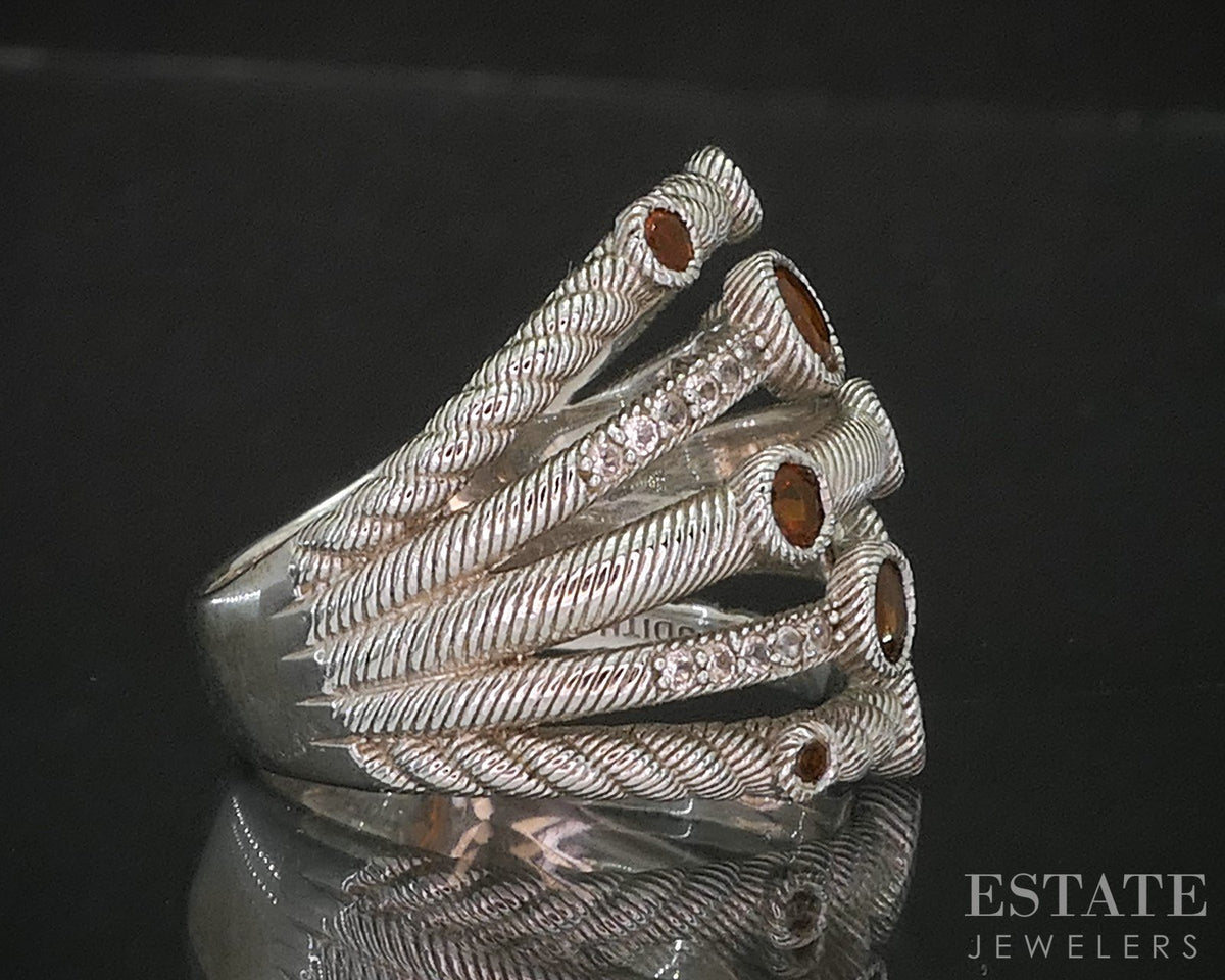 Sterling Silver Judith Ripka Garnet & CZ Cable Ladies Band Ring 9g p92335