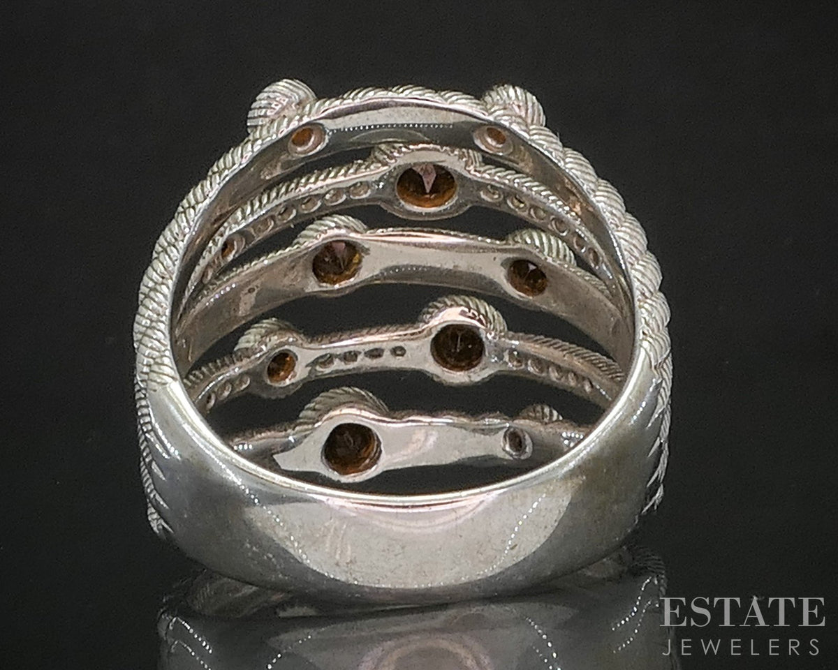 Sterling Silver Judith Ripka Garnet & CZ Cable Ladies Band Ring 9g p92335