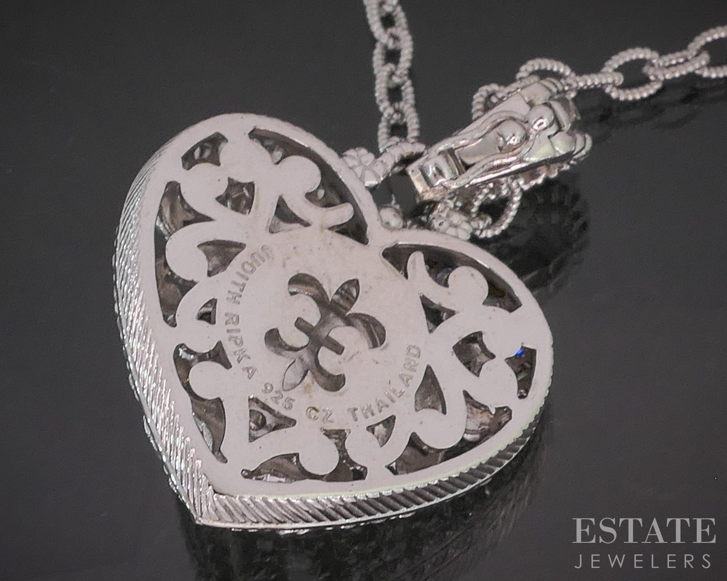 Sterling Silver Judith Ripka Natural Rose Quartz & CZ Heart Necklace 33g i20454