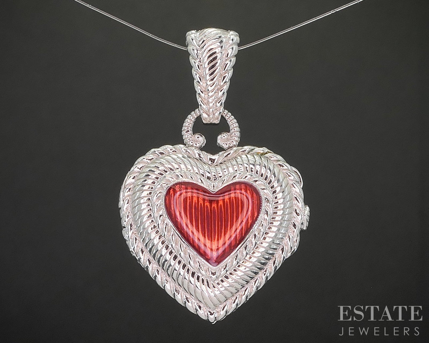 Sterling Silver Judith Ripka Red Enameled Heart Ladies Locket 12.5g i20562