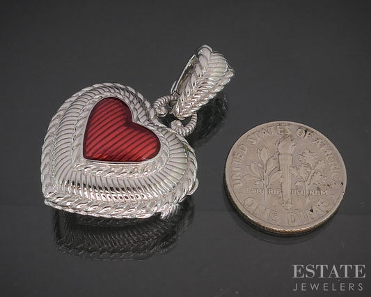 Sterling Silver Judith Ripka Red Enameled Heart Ladies Locket 12.5g i20562