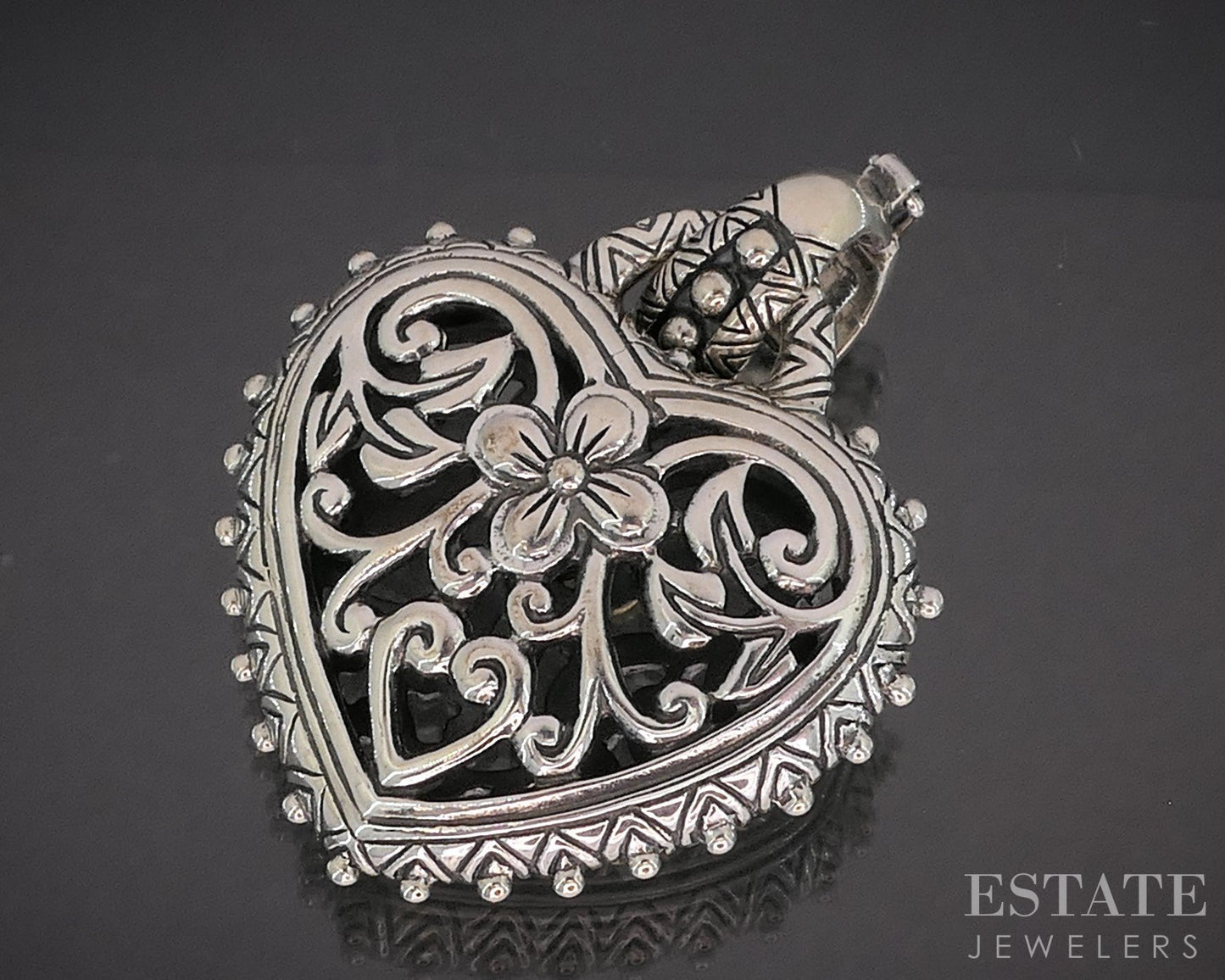 18k & Sterling Barbara Bixby Open Heart Lotus Flower Ladies Pendant 12g i20451