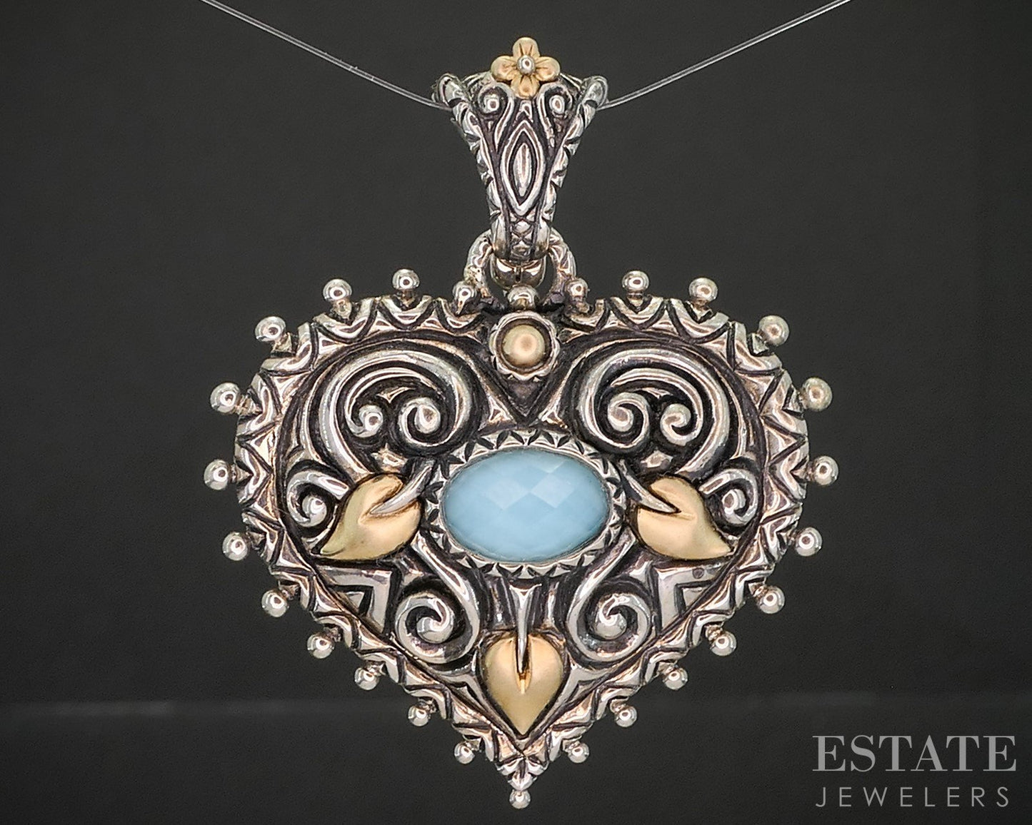 18k & Sterling Barbara Bixby Open Heart Turquoise Ladies Pendant 16.6g i20449