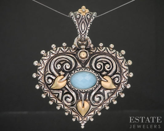 18k & Sterling Barbara Bixby Open Heart Turquoise Ladies Pendant 16.6g i20449