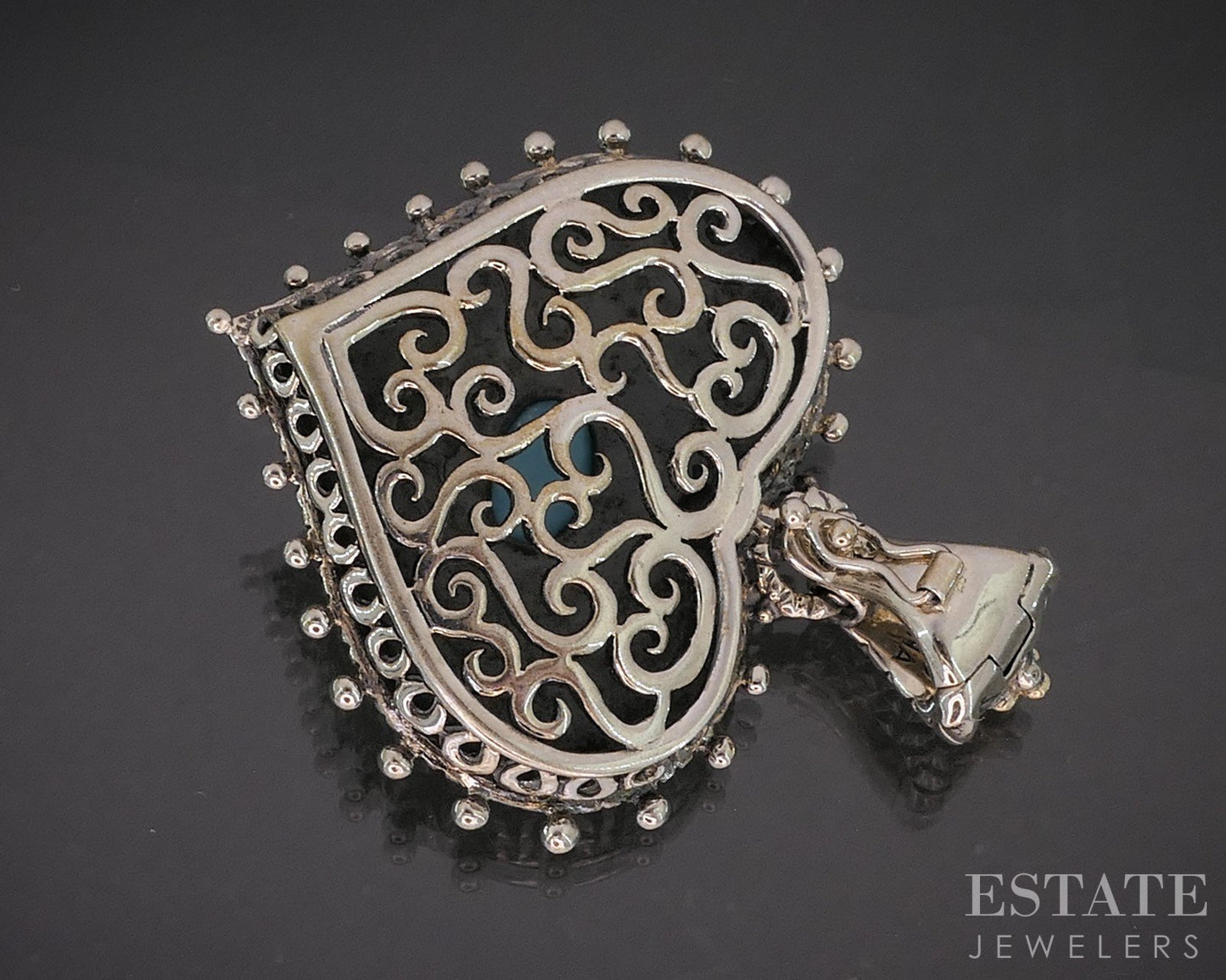 18k & Sterling Barbara Bixby Open Heart Turquoise Ladies Pendant 16.6g i20449