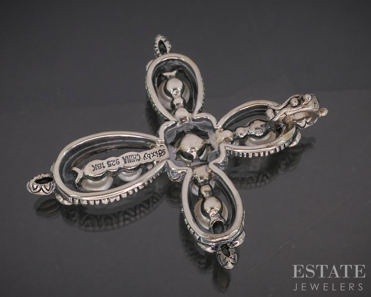 18k & Sterling Barbara Bixby Cultured Pearl Cross Ladies Pendant 11.7g i20447