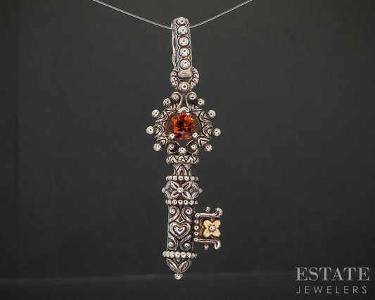 18k & Sterling Barbara Bixby Natural Garnet Key Ladies Pendant 6.7g i20446