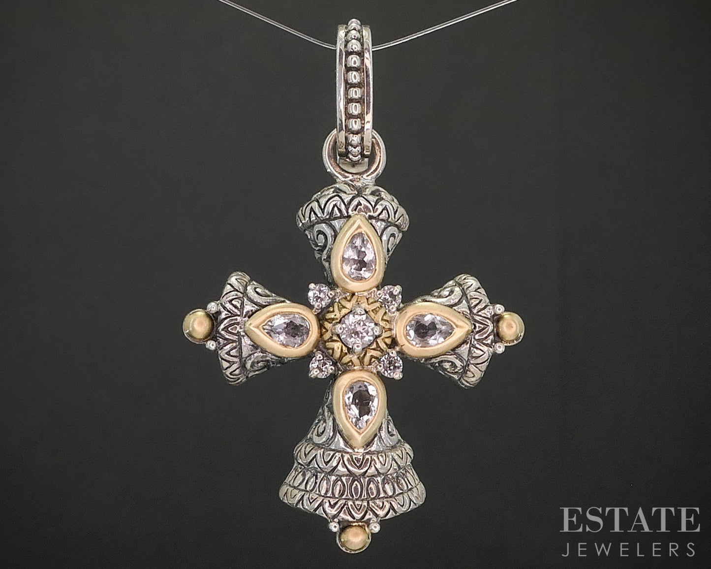 18k & Sterling Barbara Bixby White Topaz Cross Ladies Pendant 11.1g i20445