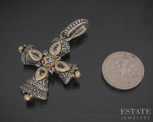 18k & Sterling Barbara Bixby White Topaz Cross Ladies Pendant 11.1g i20445