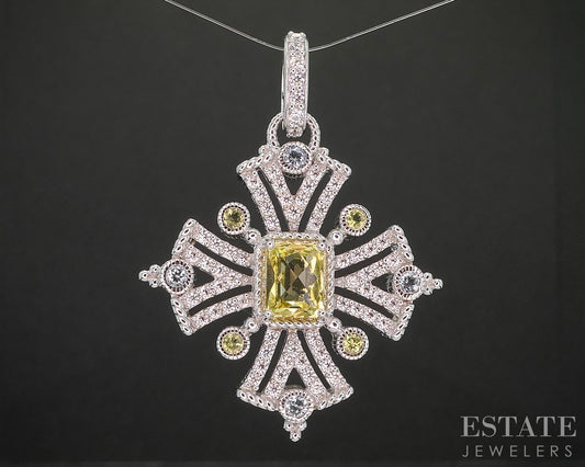 Sterling Silver Judith Ripka Multi Gem Maltese Cross Pendant 11.5g i20444