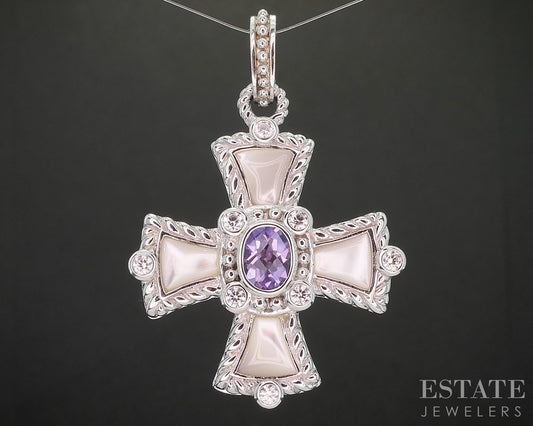 Sterling Silver Judith Ripka Multi Gem Maltese Cross Pendant 19.9g i20443
