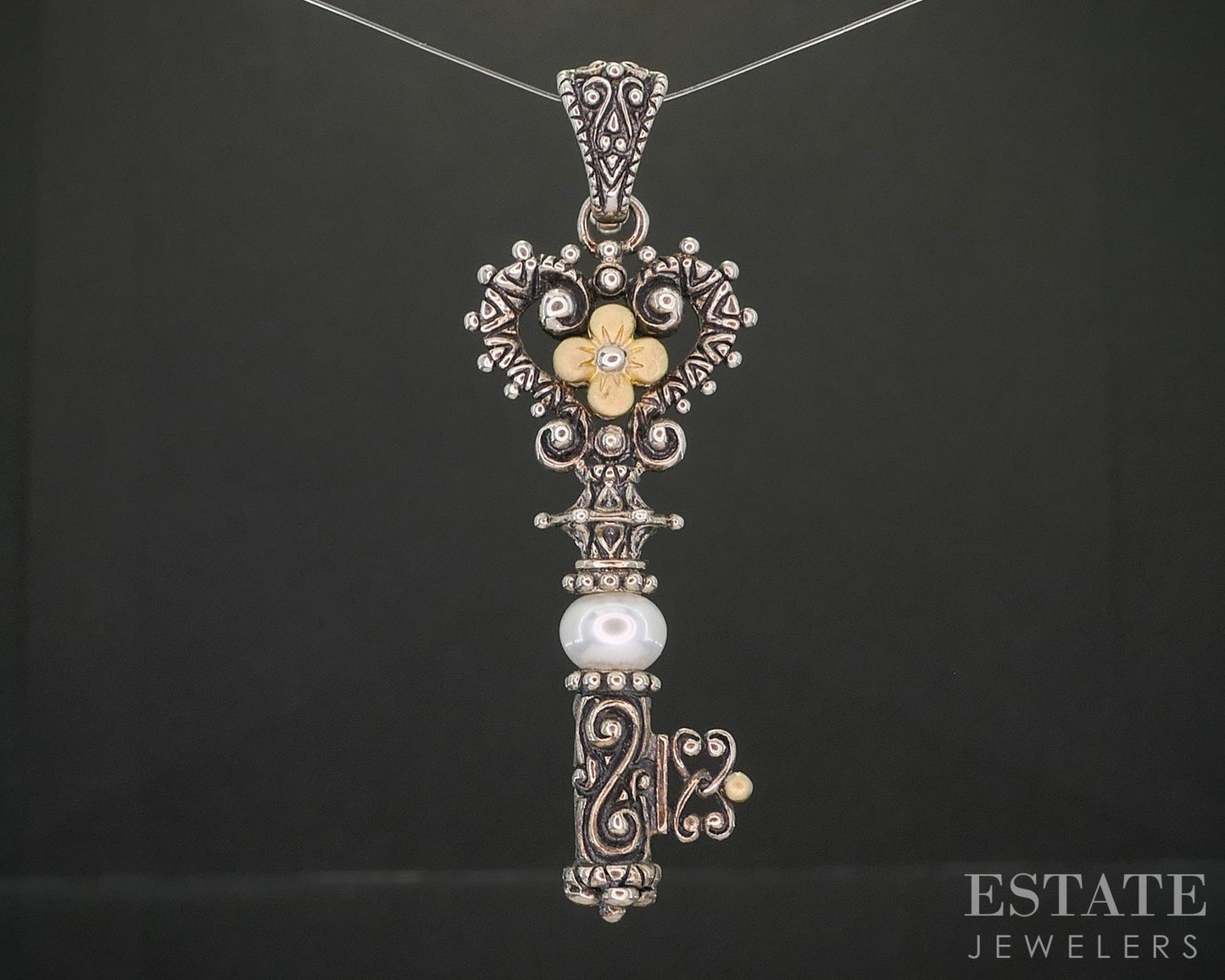 18k & Sterling Barbara Bixby Cultured Pearl Key Ladies Pendant 7.7g i20441