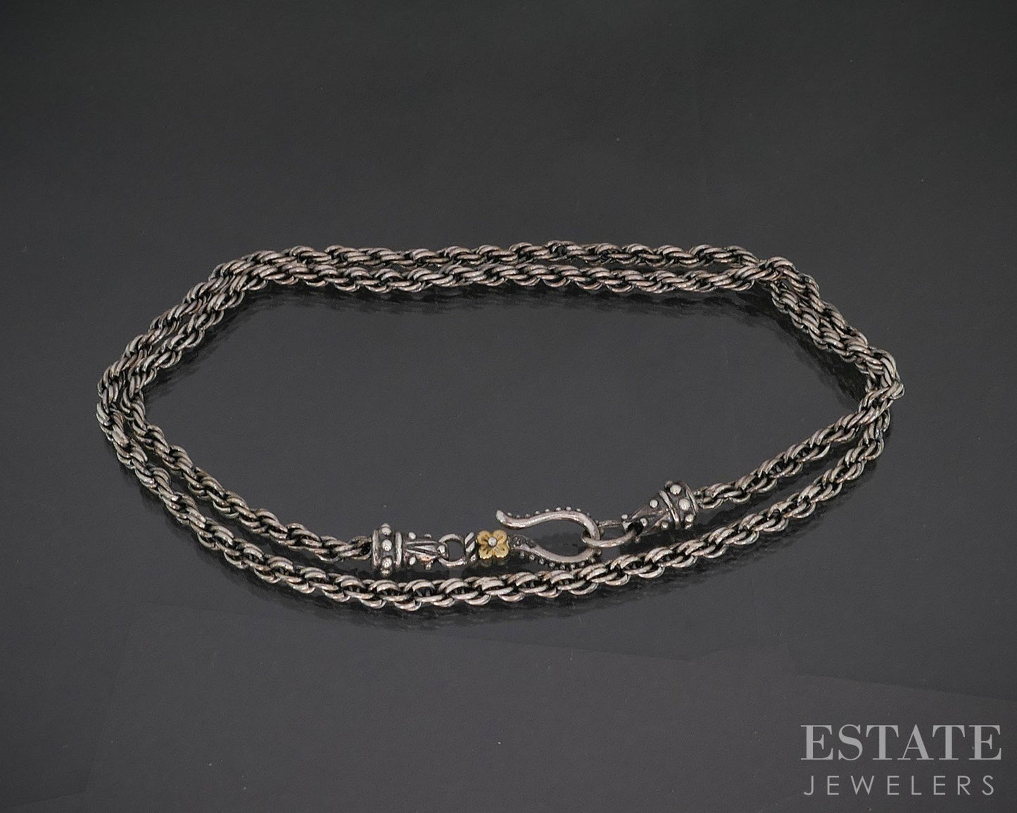 18k & Sterling Barbara Bixby Lotus Flower Rope Chain Necklace 17g 18"L i20461