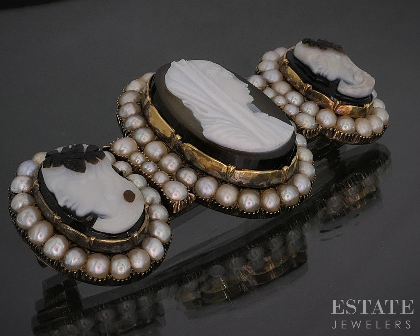 Antique Victorian 12k Yellow Gold Natural Cameo & Pearl Pin Brooch 33.7g i20415