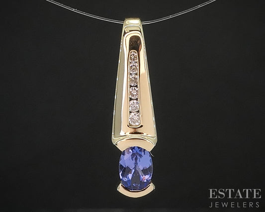 14k Yellow Gold Oval Natural Tanzanite & Diamond Pendant 1.7g i20424