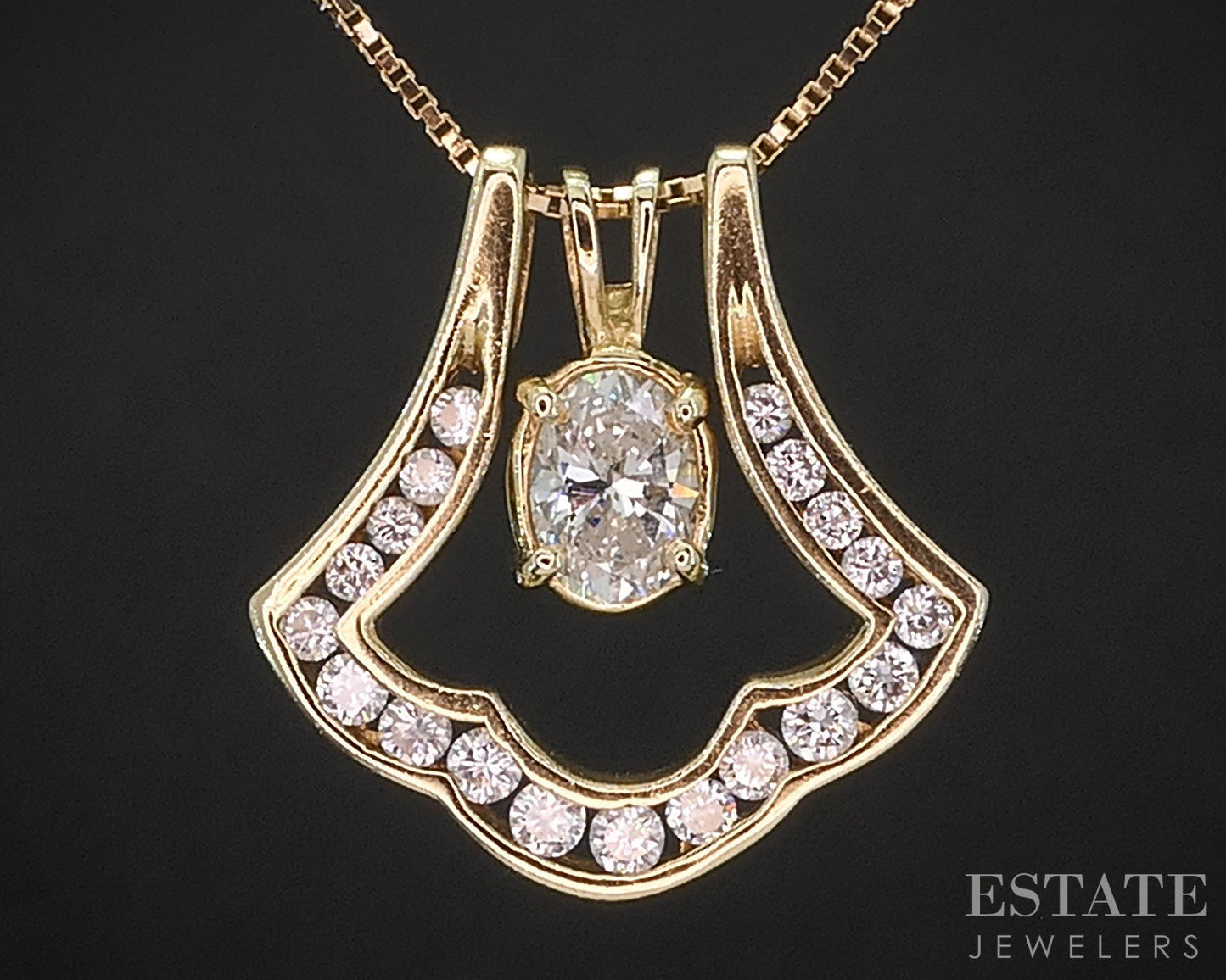 14k Yellow Gold Oval Natural .34ctw Diamond Ladies Necklace 3.7g 20"L i20423