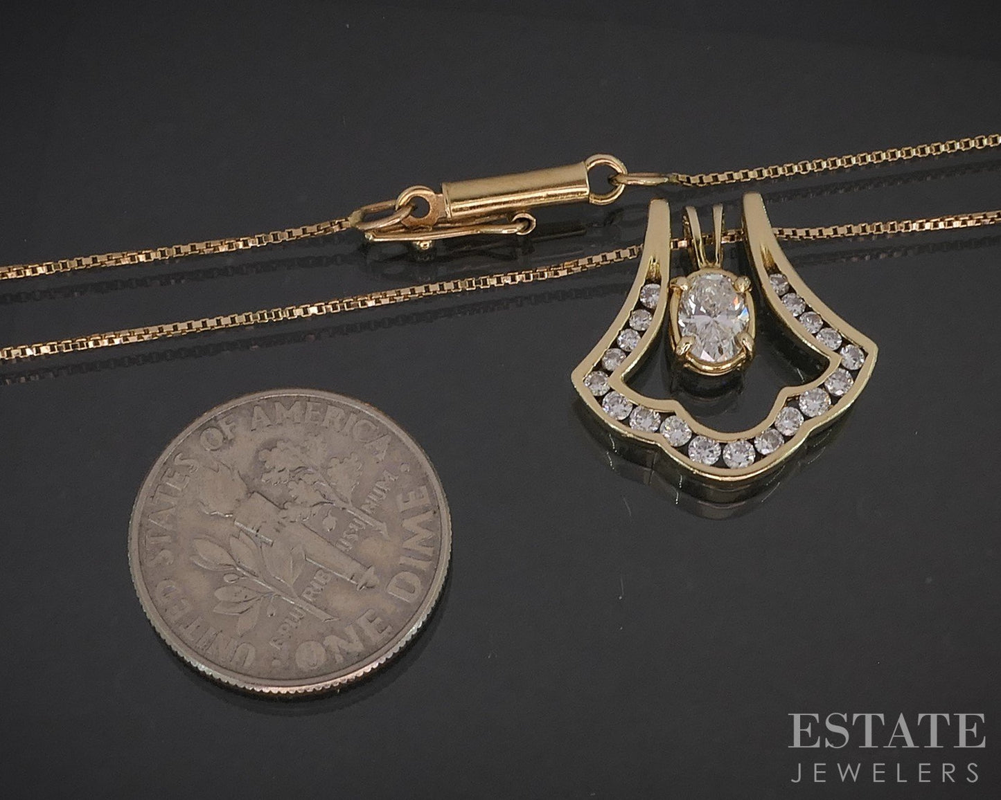 14k Yellow Gold Oval Natural .34ctw Diamond Ladies Necklace 3.7g 20"L i20423