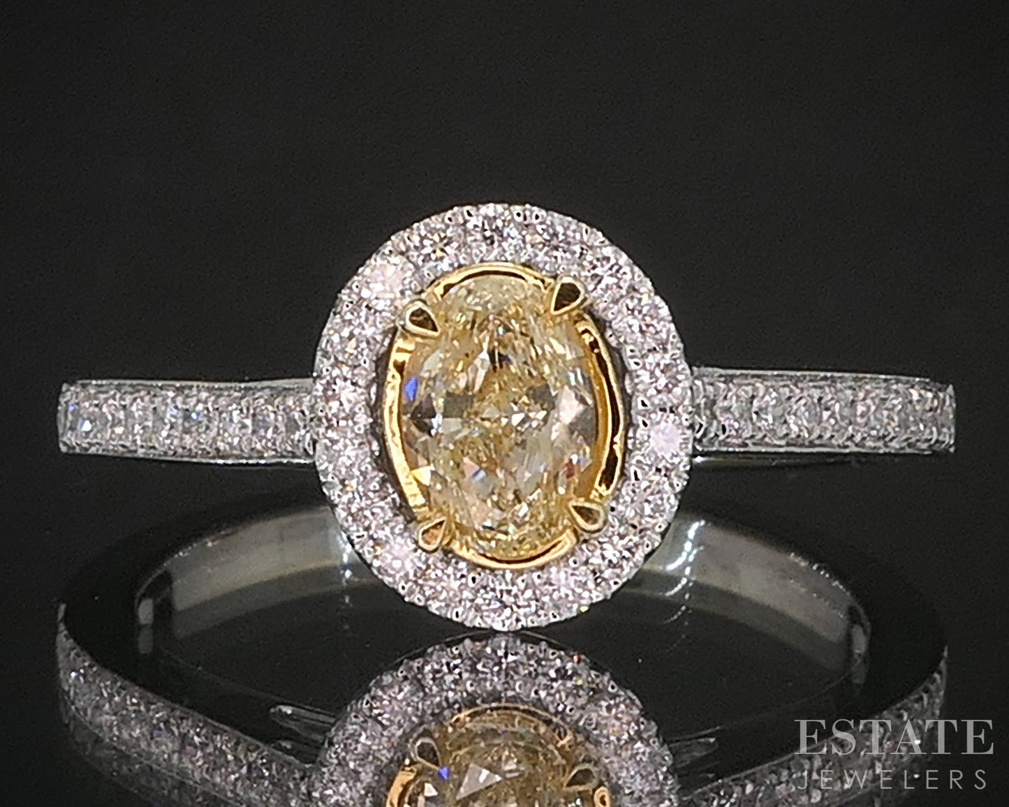 18k White Gold Natural .60ctw Fancy Yellow Diamond Engagement Ring 3.4g p92249