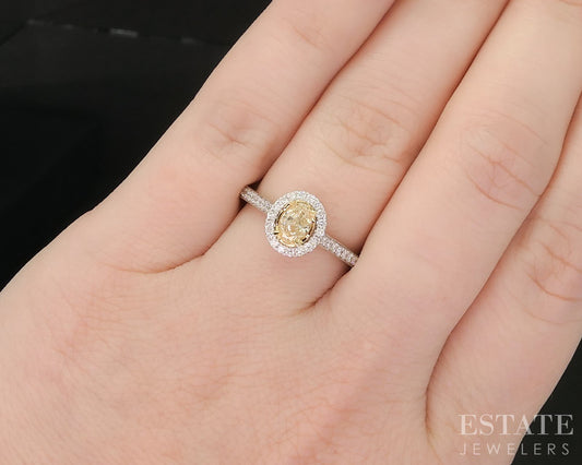 18k White Gold Natural .60ctw Fancy Yellow Diamond Engagement Ring 3.4g i20422