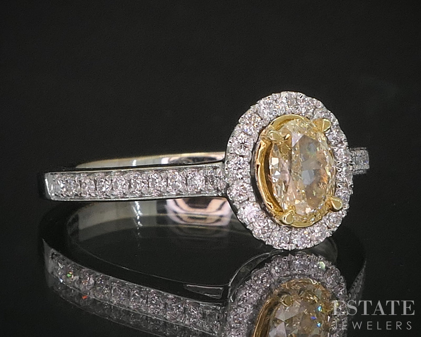 18k White Gold Natural .60ctw Fancy Yellow Diamond Engagement Ring 3.4g p92249