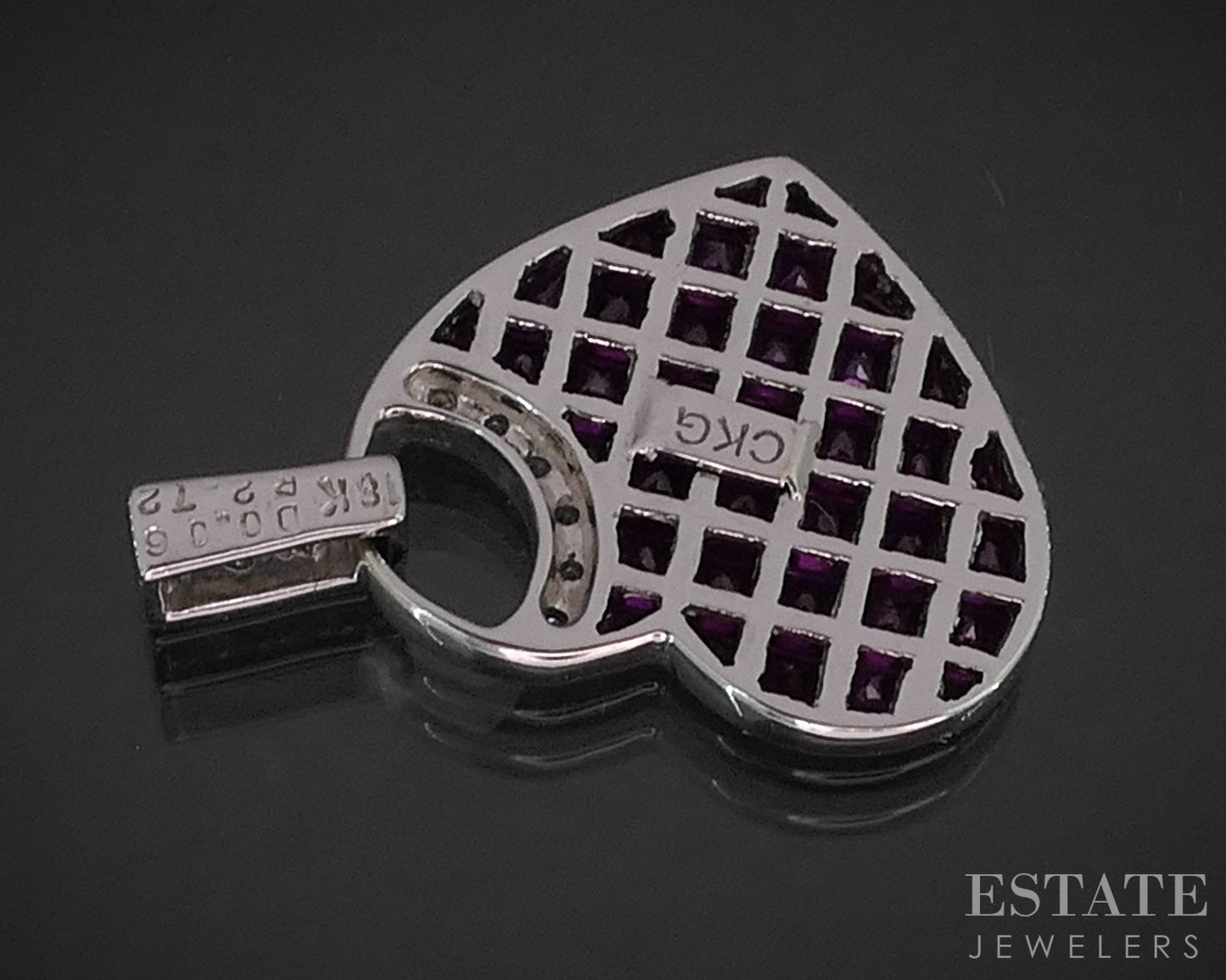 18k White Gold Natural Ruby & Diamond Heart Ladies Pendant 2.2g i20426