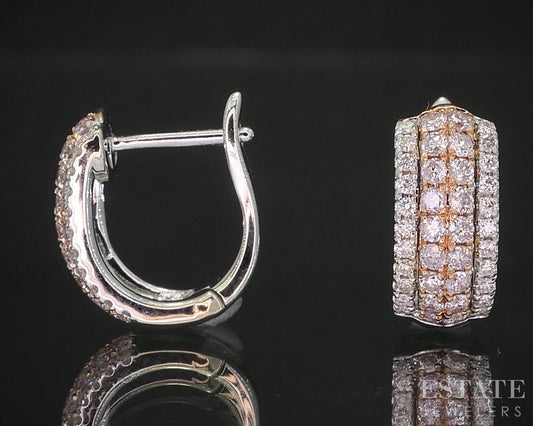 14k White & Rose Gold Natural .25ctw Diamond Huggie Hoop Earrings 2.7g i20425