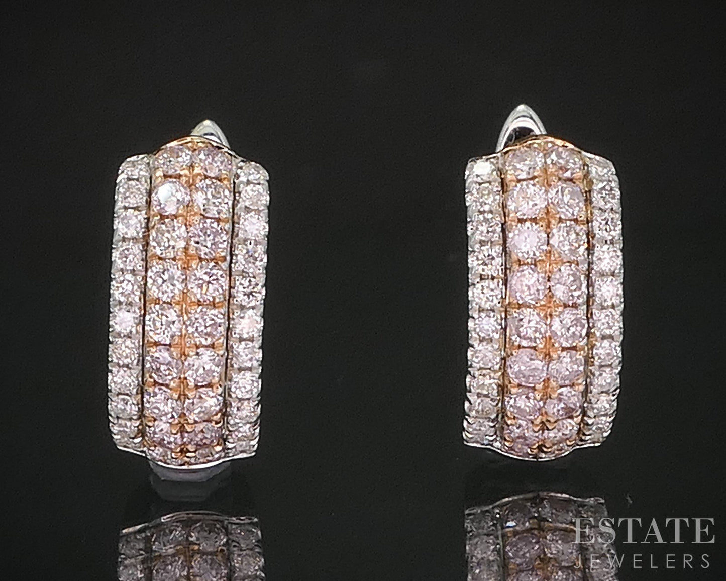 14k White & Rose Gold Natural .25ctw Diamond Huggie Hoop Earrings 2.7g i20425