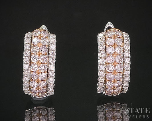 14k White & Rose Gold Natural .25ctw Diamond Huggie Hoop Earrings 2.7g i20425