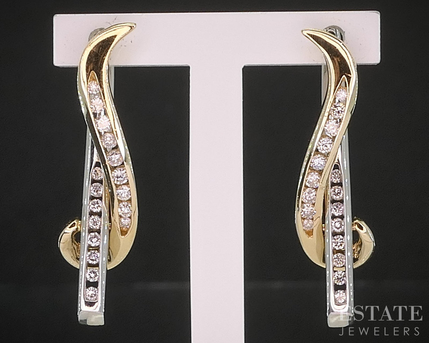 14k Yellow & White Gold Natural .30ctw Diamond Freeform Earrings 5.3g i20428