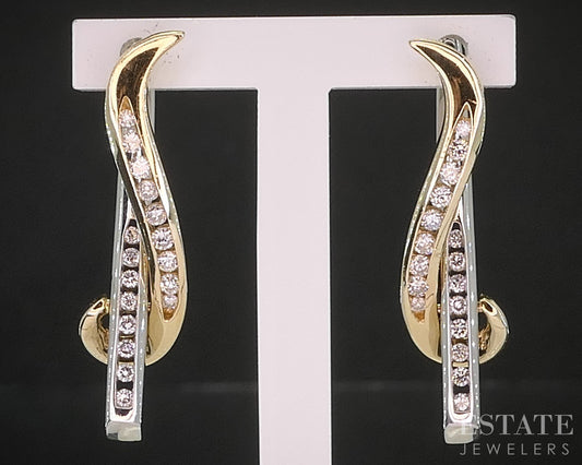 14k Yellow & White Gold Natural .30ctw Diamond Freeform Earrings 5.3g i20428