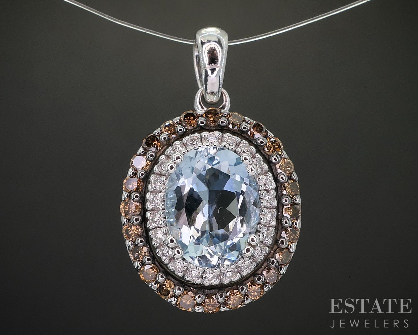 14k Vanilla Gold LeVian Natural Aquamarine & Diamond Pendant 3.1g i20430