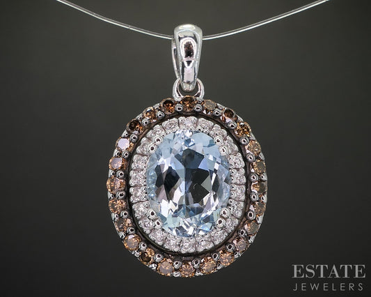 14k Vanilla Gold LeVian Natural Aquamarine & Diamond Pendant 3.1g i20430