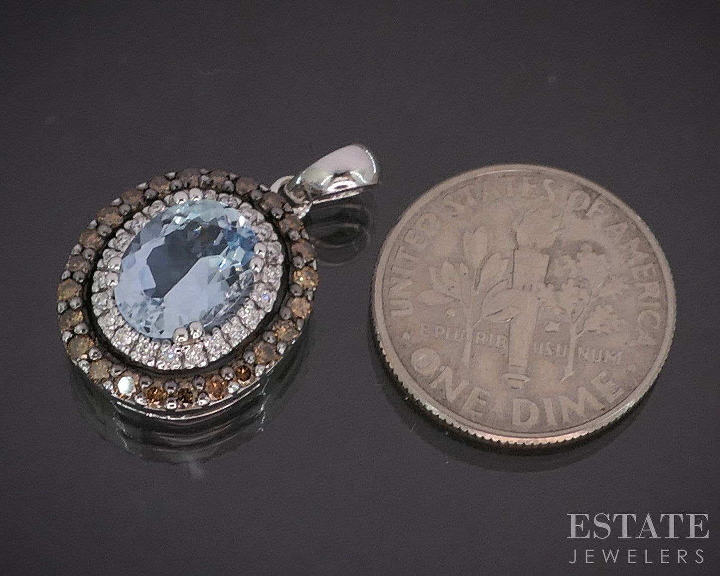 14k Vanilla Gold LeVian Natural Aquamarine & Diamond Pendant 3.1g i20430