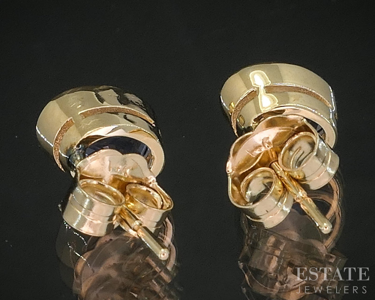 14k Yellow Gold Oval Natural Tanzanite Bezel Set Stud Earrings 1.8g i20433