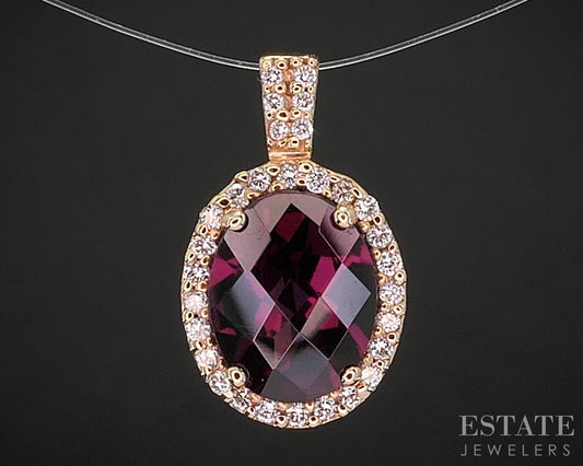 14k Strawberry Gold LeVian Natural Rhodolite Garnet & Diamond Pendant 2g i20429