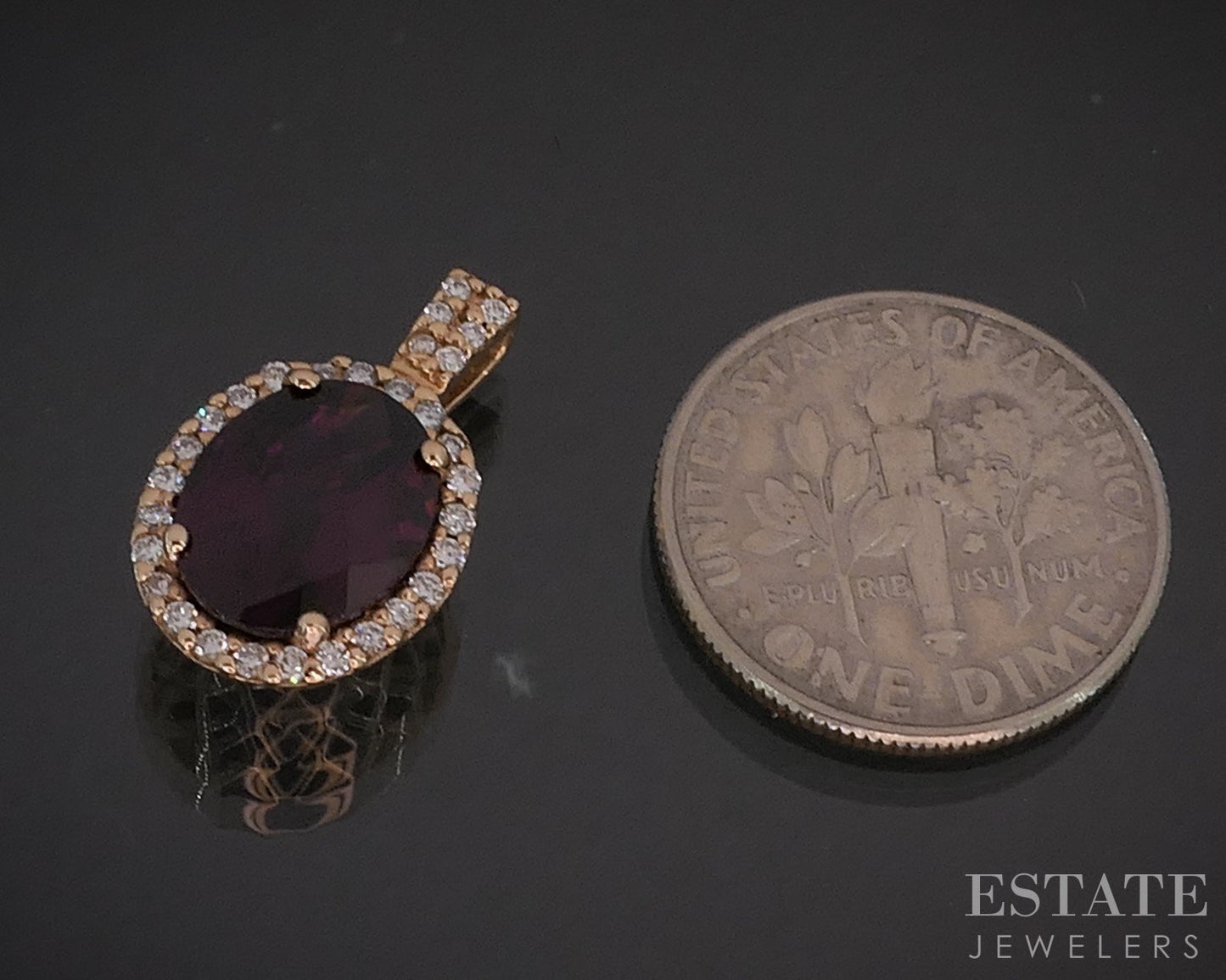 14k Strawberry Gold LeVian Natural Rhodolite Garnet & Diamond Pendant 2g i20429