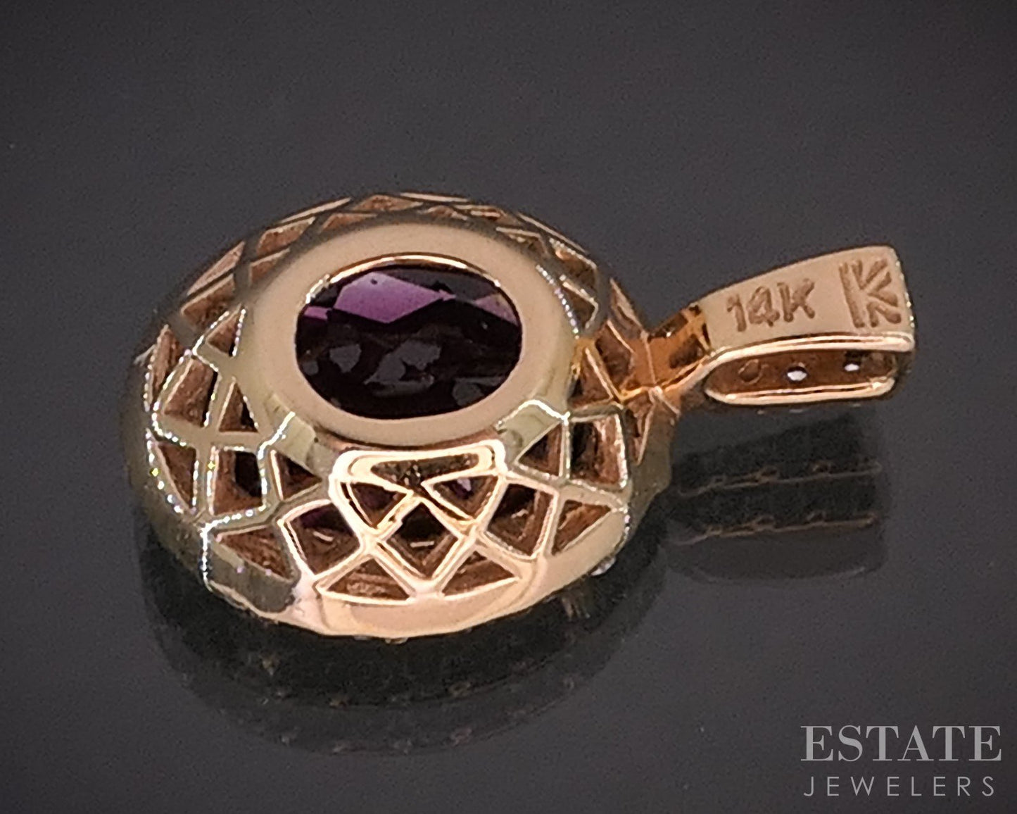 14k Strawberry Gold LeVian Natural Rhodolite Garnet & Diamond Pendant 2g i20429