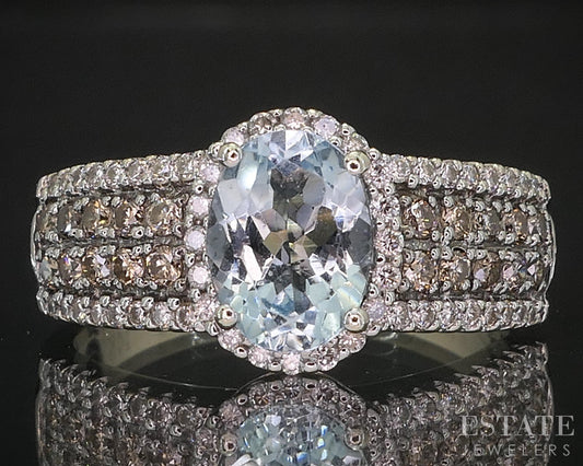 14k Vanilla Gold LeVian Natural Aquamarine & Diamond Ladies Ring 4.3g i20427