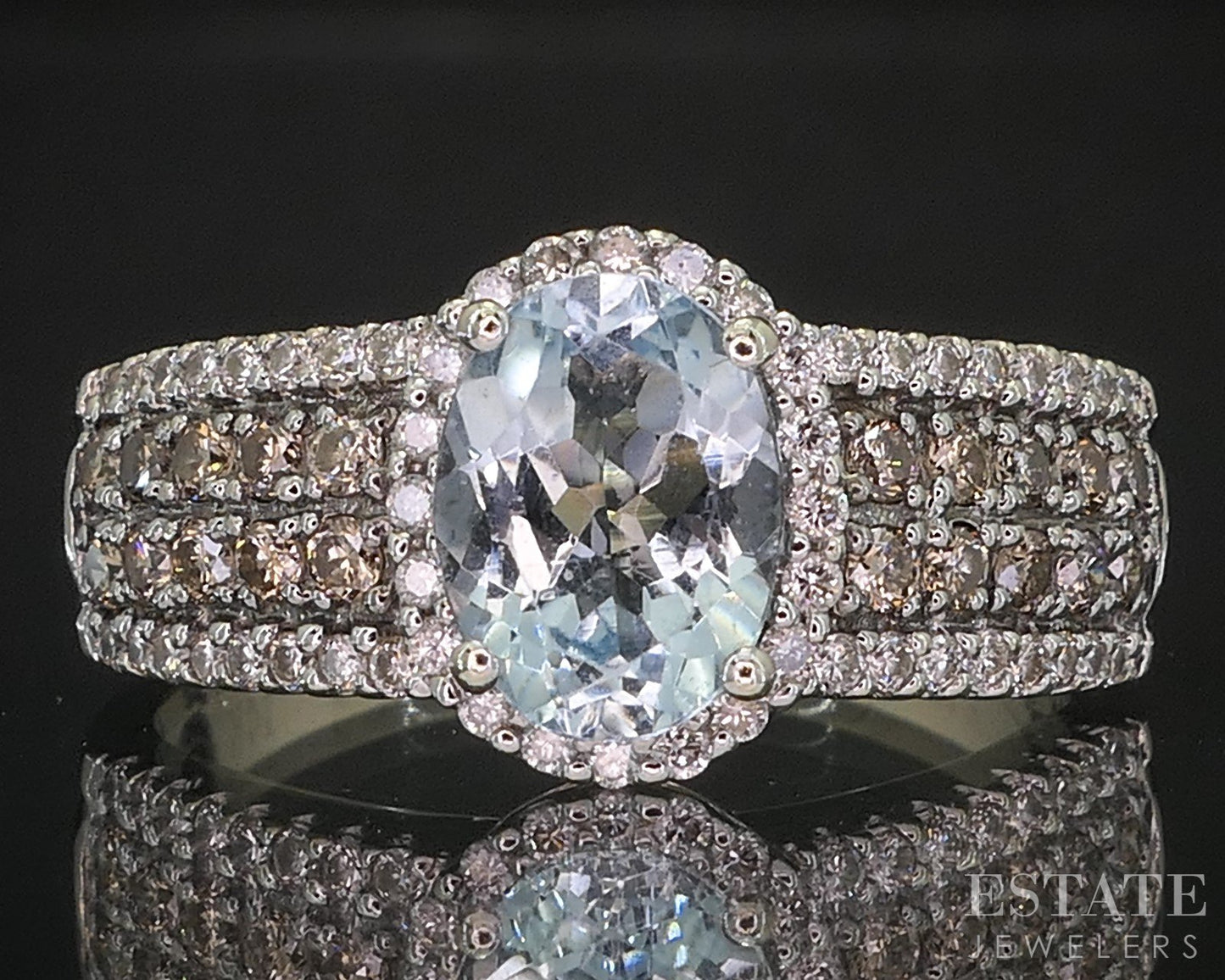 14k Vanilla Gold LeVian Natural Aquamarine & Diamond Ladies Ring 4.3g i20427