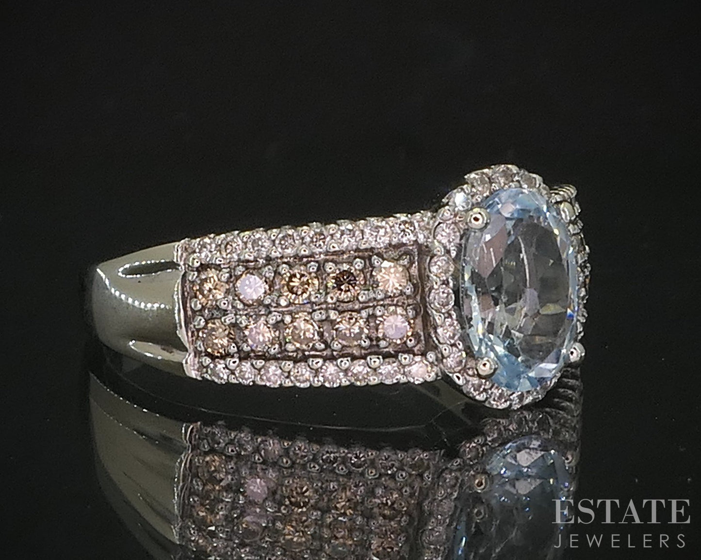 14k Vanilla Gold LeVian Natural Aquamarine & Diamond Ladies Ring 4.3g i20427